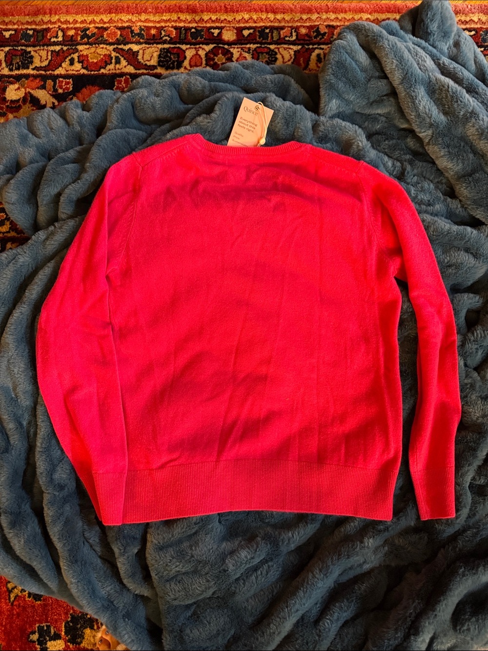 Quince Women's Cashmere V-Neck Sweater in Bright Pink - Picture 3 of 4